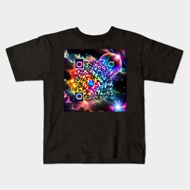 Cosmic Rick Roll QR Code Kids T-Shirt by JankCitySparrow